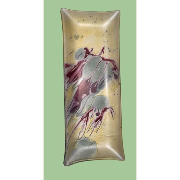 Fused Glass Platter Set With Vaseline Satin Finish sushi h'oderves tray - Picture 4 of 9